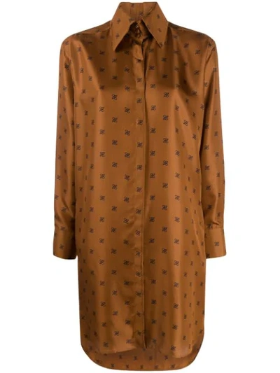 Shop Fendi Karligraphy Motif Printed Shirt Dress In Brown