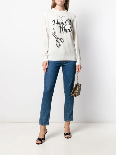 Shop Dolce & Gabbana Embroidered Crew Neck Sweater In White