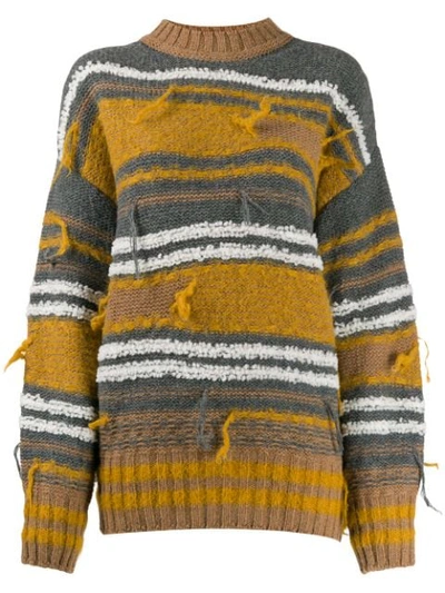 Shop M Missoni Gestreifter Distressed-pullover In Yellow
