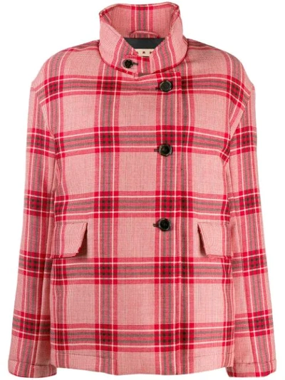 Shop Marni Checked Single-breasted Coat In Red