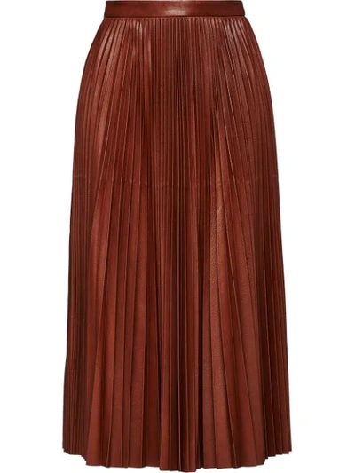 Shop Prada Pleated Midi Skirt - Brown