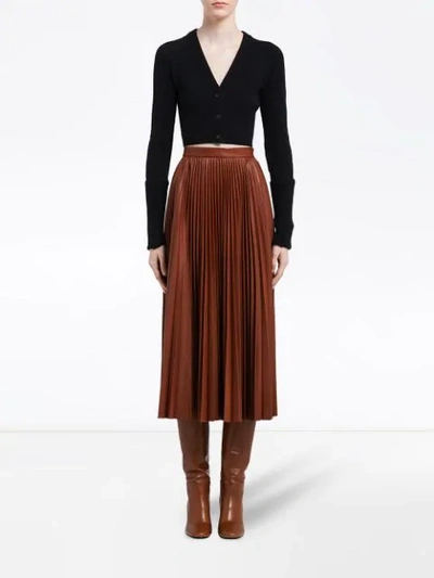 Shop Prada Pleated Midi Skirt - Brown