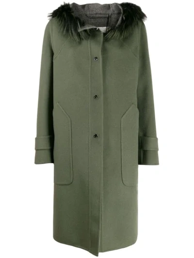 Shop Manzoni 24 Fur Trim Hooded Coat In Green
