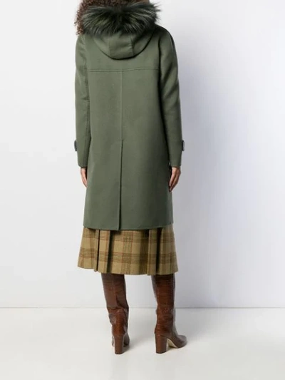 Shop Manzoni 24 Fur Trim Hooded Coat In Green