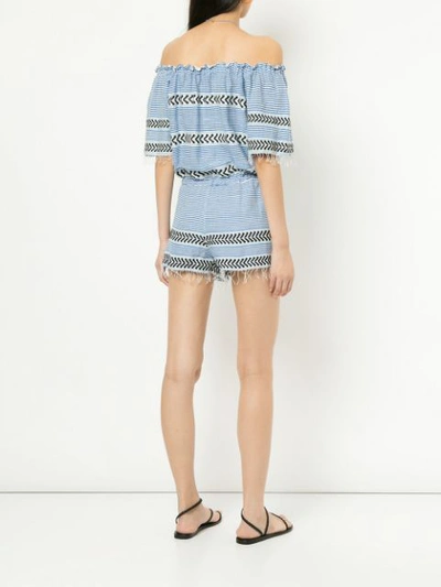 Shop Lemlem Off The Shoulder Romper In Blue