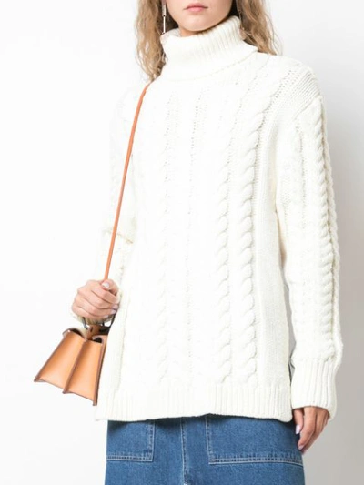 Shop Tibi Rollneck Cable Knit Sweater In White