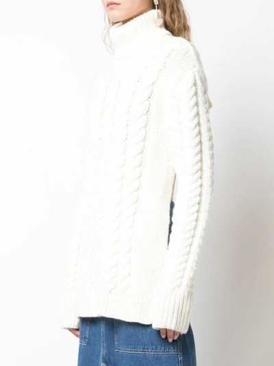 Shop Tibi Rollneck Cable Knit Sweater In White