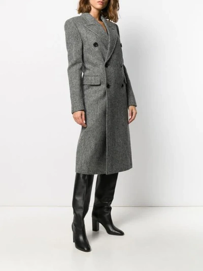 Shop Saint Laurent Chevron Pattern Double-breasted Coat In Grey