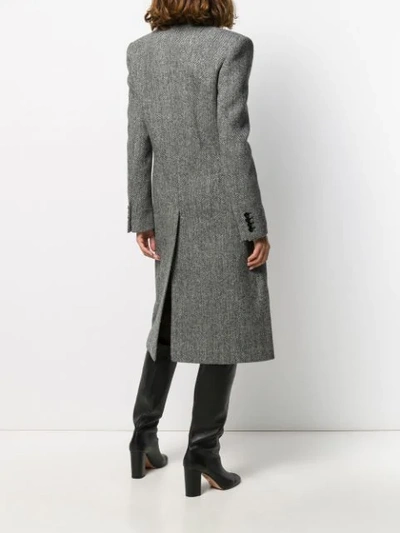 Shop Saint Laurent Chevron Pattern Double-breasted Coat In Grey