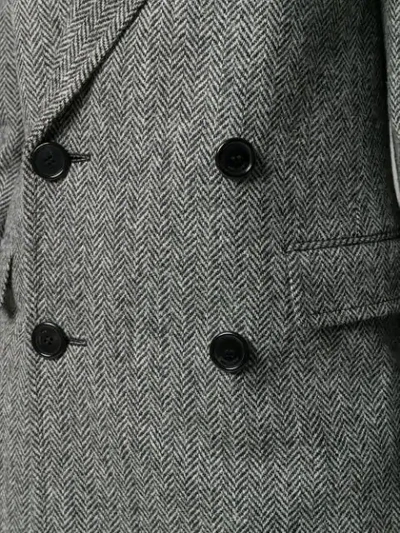 Shop Saint Laurent Chevron Pattern Double-breasted Coat In Grey