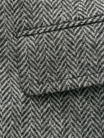 Shop Saint Laurent Chevron Pattern Double-breasted Coat In Grey