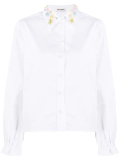 Shop Miu Miu Embroidered-collar Shirt In White