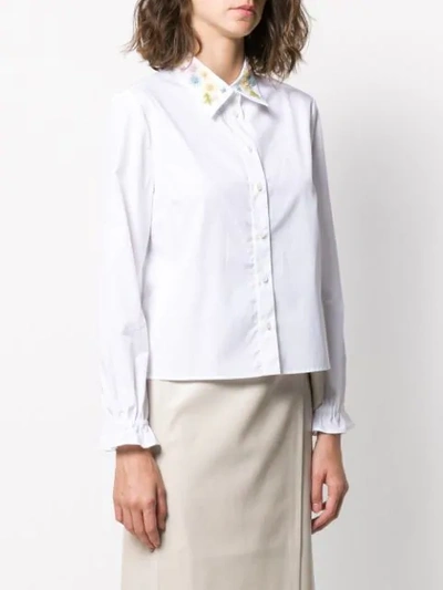Shop Miu Miu Embroidered-collar Shirt In White