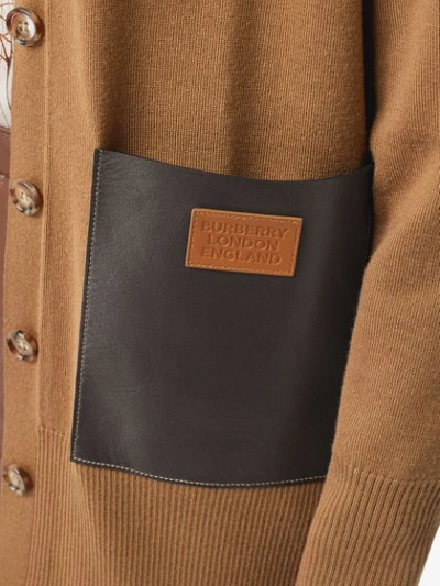 Shop Burberry Lambskin Pocket Merino Wool Cardigan In Brown