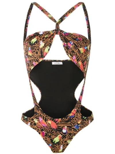 Shop Amir Slama Cut Out Printed Swimsuit In Black