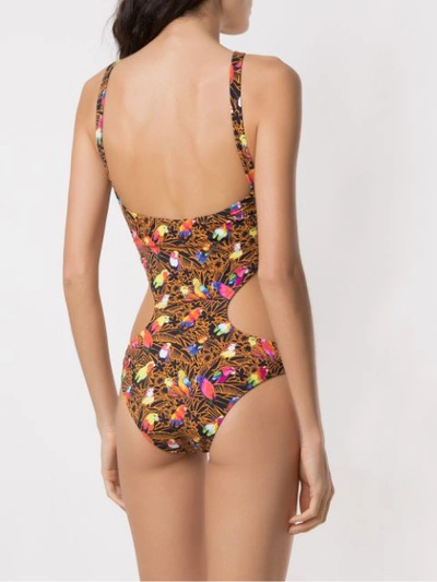 Shop Amir Slama Cut Out Printed Swimsuit In Black