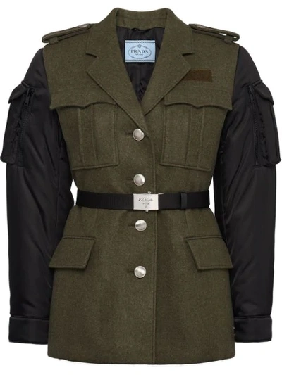 Shop Prada Paneled Military Jacket In Green