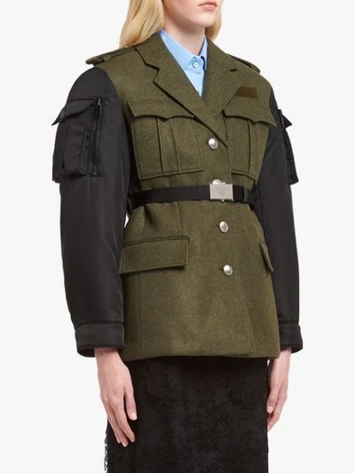 Shop Prada Paneled Military Jacket In Green