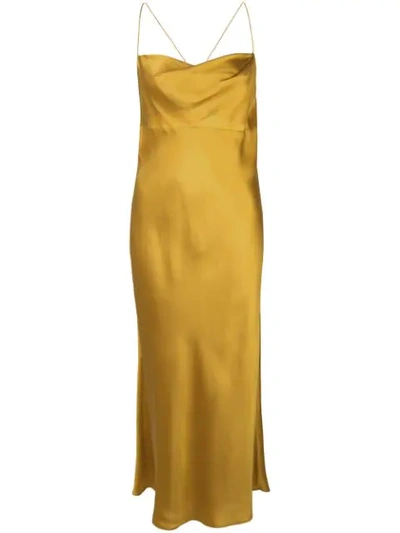 Shop Michelle Mason Cowl-neck Bios Midi Dress In Yellow