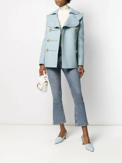 Shop Lanvin Double-breasted Layered Collar Coat In Blue