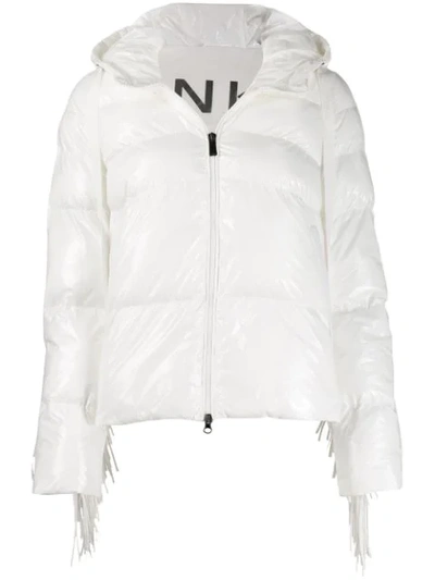 Shop Pinko Fringed Trim Puffer Jacket In White