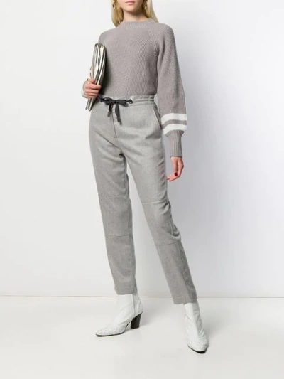 Shop Eleventy Drawstring Cropped Trousers In Grey