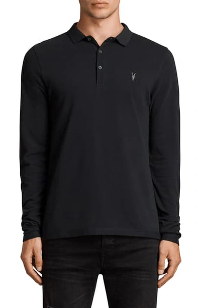Shop Allsaints Reform Slim Fit Long Sleeve Polo Shirt In Ink Navy