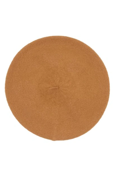 Shop Burberry Logo Patch Felted Merino Wool Beret In Burnt Almond