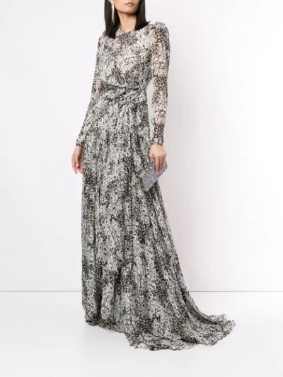 Shop Giambattista Valli Floral Print Silk Gown In Grey