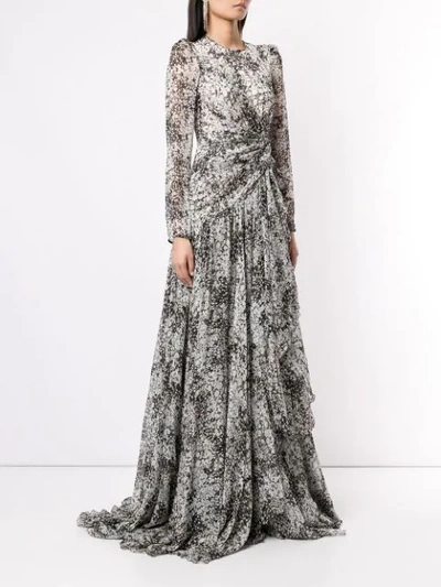 Shop Giambattista Valli Floral Print Silk Gown In Grey