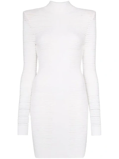 Shop Balmain Exaggerated Shoulder Mini Dress In White
