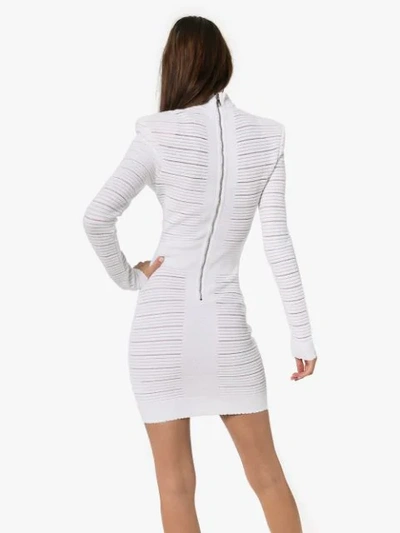 Shop Balmain Exaggerated Shoulder Mini Dress In White