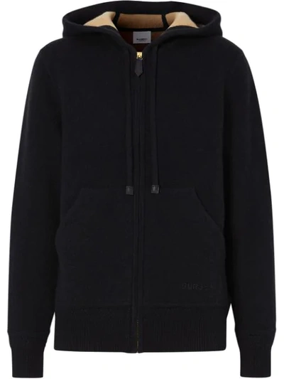 Shop Burberry Embroidered Logo Hoodie In Black