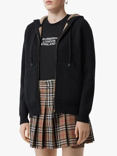 Shop Burberry Embroidered Logo Hoodie In Black