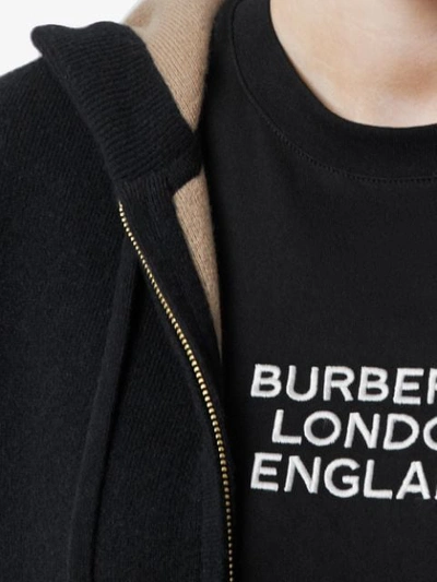 Shop Burberry Embroidered Logo Hoodie In Black