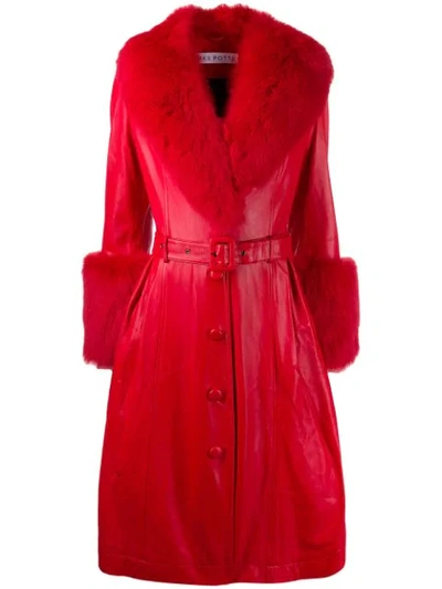 Shop Saks Potts Belted Leather Midi Coat In Red