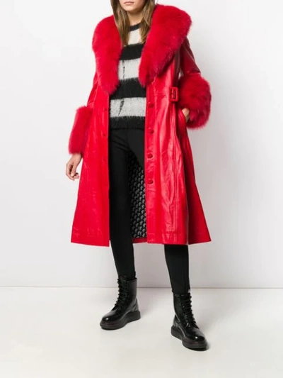 Shop Saks Potts Belted Leather Midi Coat In Red