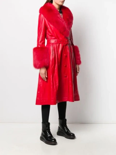 Shop Saks Potts Belted Leather Midi Coat In Red