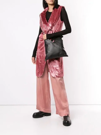 Shop Ann Demeulemeester Striped Velvet Long Gilet In Pink