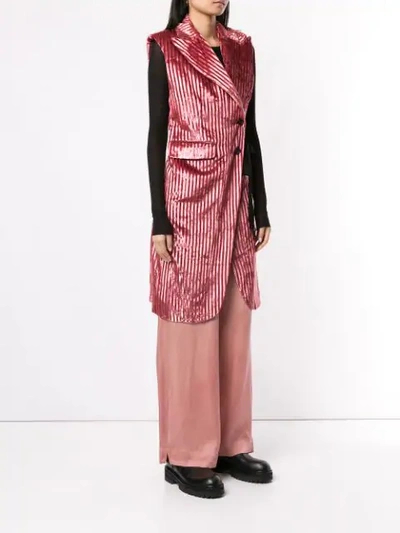 Shop Ann Demeulemeester Striped Velvet Long Gilet In Pink