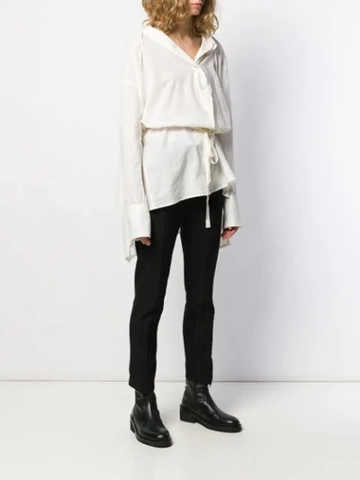 Shop Ann Demeulemeester Belted Waist Shirt In White