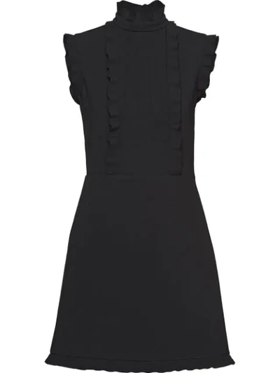 Shop Miu Miu Frill Detail Mini Dress In Black