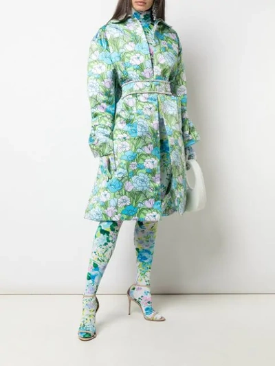 Richard Quinn Floral-print Belted Flared Dress In Blue