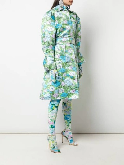 Richard Quinn Floral-print Belted Flared Dress In Blue