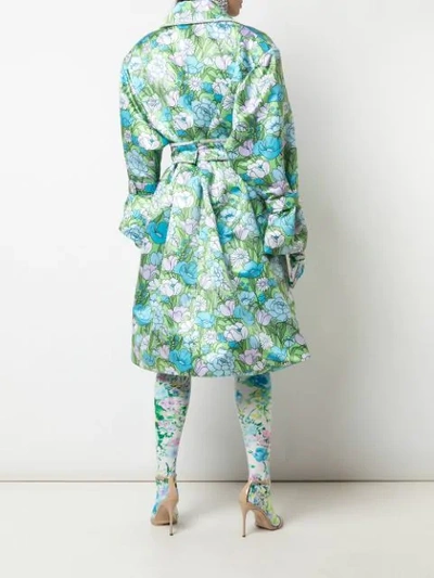 Shop Richard Quinn Floral-print Belted Flared Dress In Blue