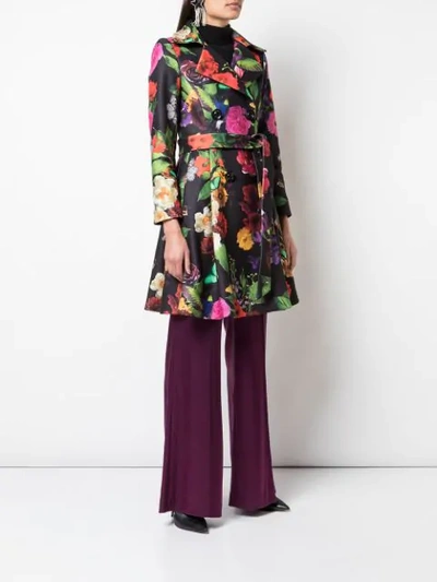 Shop Alice And Olivia Leila Floral Print Coat In Black