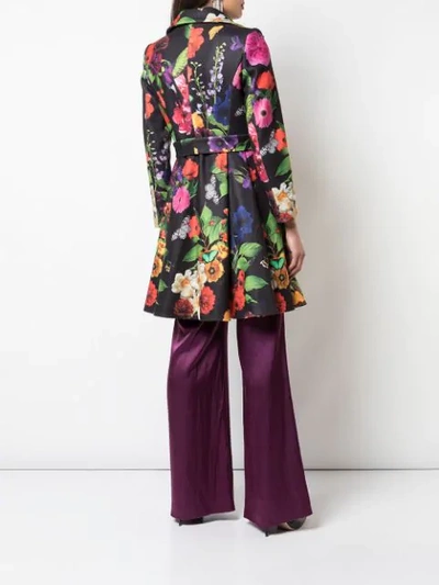 Shop Alice And Olivia Leila Floral Print Coat In Black