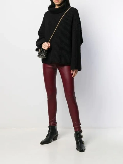 Shop Manokhi High Waisted Leather Leggings In Red