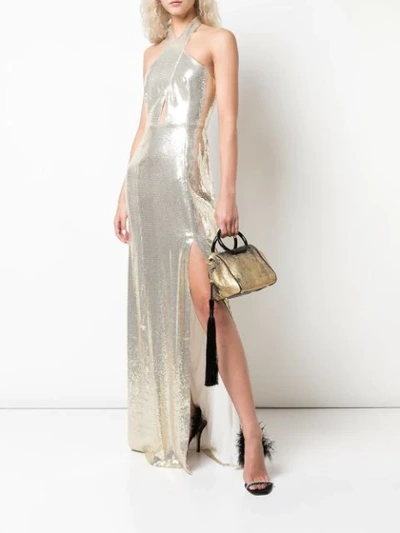 Shop Galvan Sequin Embroidered Evening Dress In Gold