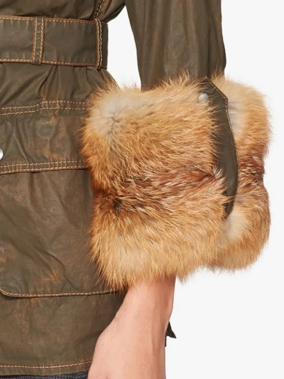 Shop Miu Miu Fur Cuffs Military Jacket In Green